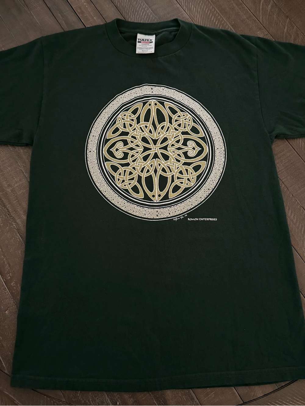 Tultex Forest Green Short Sleeve Tee with Gold & Cream Celtic Medallion